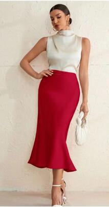 Damen eleganter Midirock mit sanftem Schnitt und hohem Bund EB