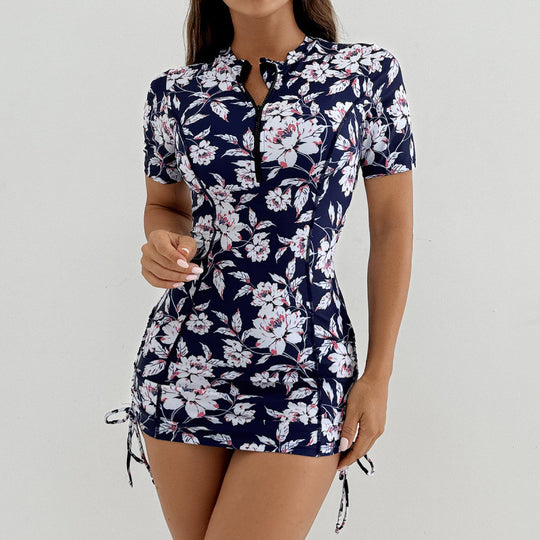 Damen Surfanzug mit stylischem Blumenmuster und kurzem Arm EB
