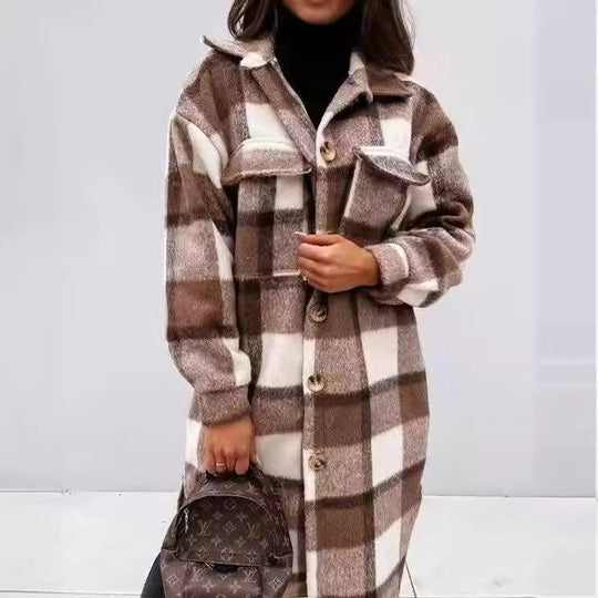 Damen Karierter Oversized-Hemd-Mantel mit praktischen Taschen EB