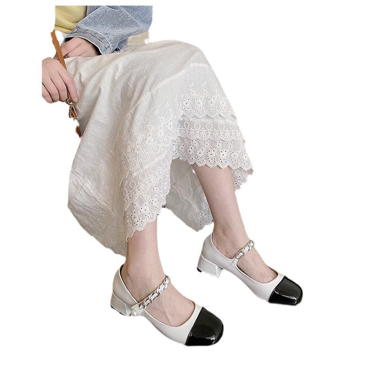 Damen elegante Blockabsatz-Pumps mit Kettenapplikation EB