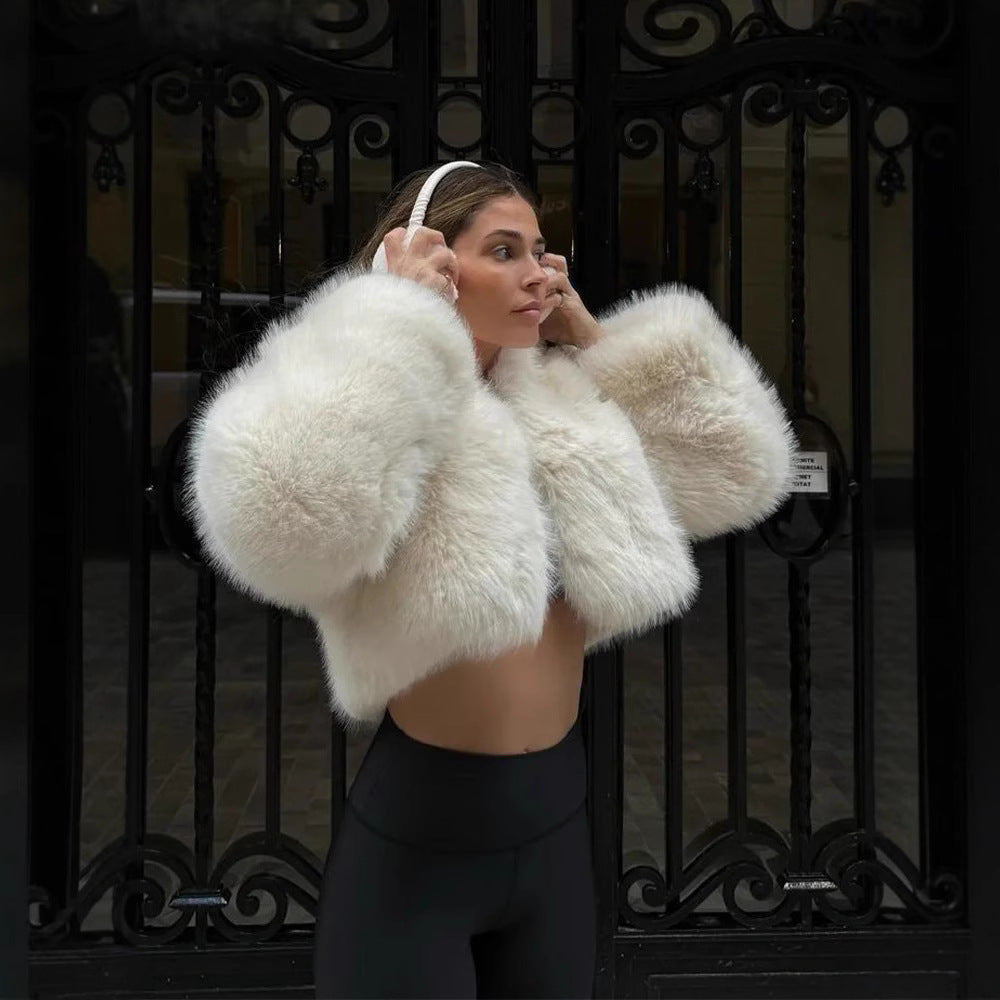 Damen Flauschige Kurzjacke mit voluminösen Ärmeln EB
