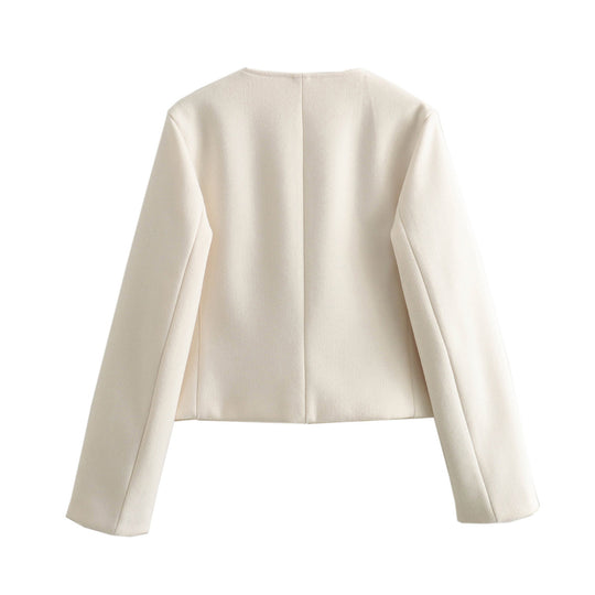 Damen elegante Kurzjacke mit strukturierten Knopfdetails EB