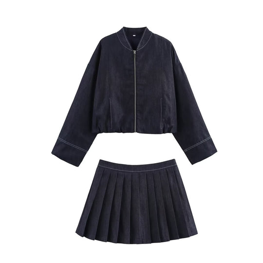 Damen cropped Denim-Jacke im lässigen Blouson-Stil mit Reißverschluss EB