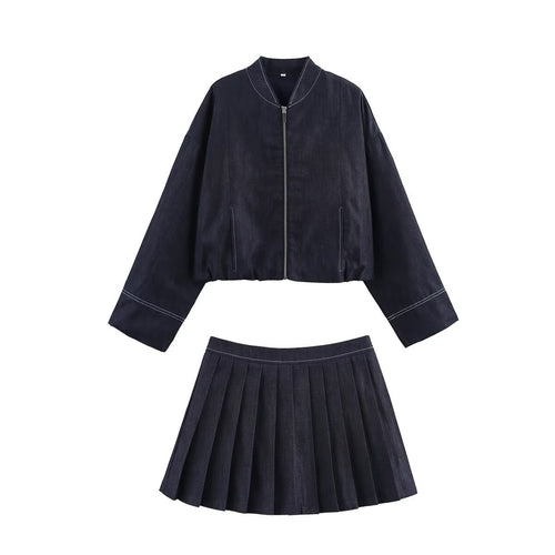 Damen cropped Denim-Jacke im lässigen Blouson-Stil mit Reißverschluss EB