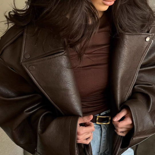 Damen Übergröße Kunstlederjacke im lässigen Stil EB