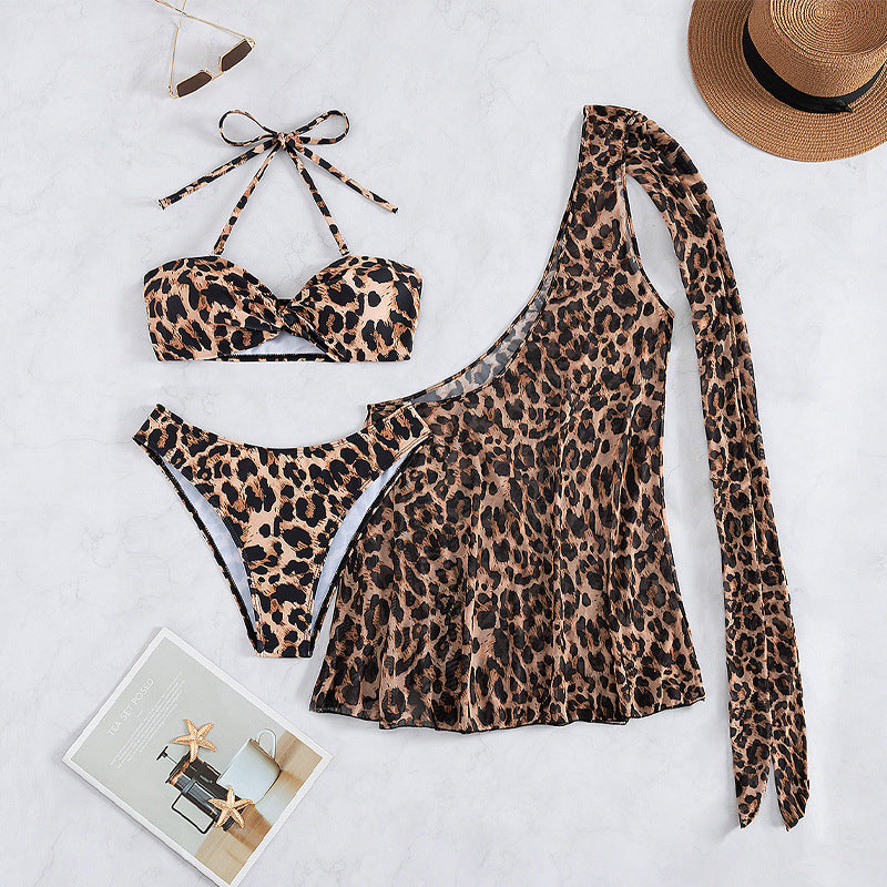 Damen Bikini-Set mit asymmetrischem Oberteil und tierischen Muster EB