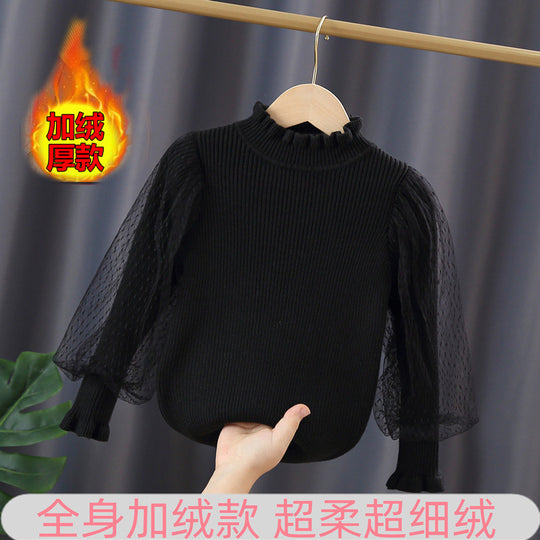 Mädchen elegantes Pullover mit transparenter Spitzenärmel EB