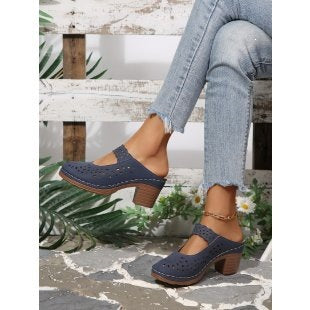 Damen Komfortable Plateausandalen mit offenem Zehenbereich und dekorativem Schnitt EB
