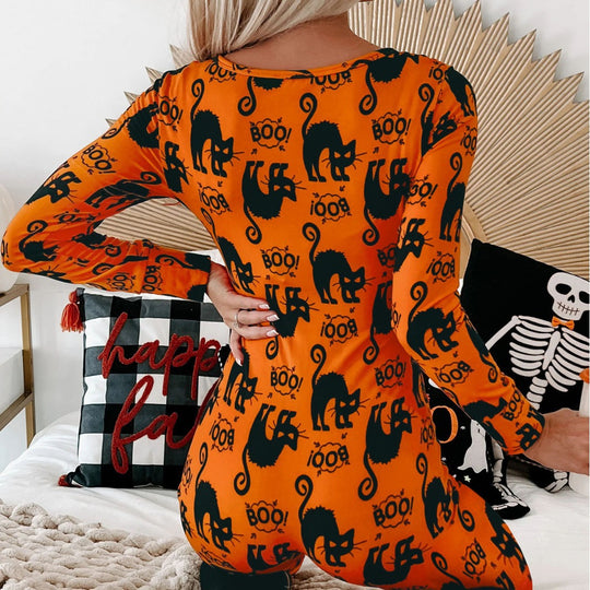 Damen Langarm Halloween-Themen Onesie Pyjama Set Heidi-Mode