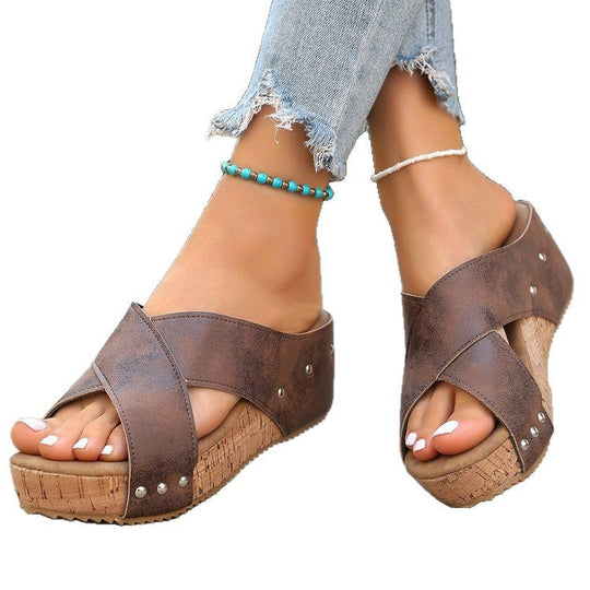 Damen Wedge-Pantoletten mit geflochtenem Riemendesign und komfortablem Fußbett EB