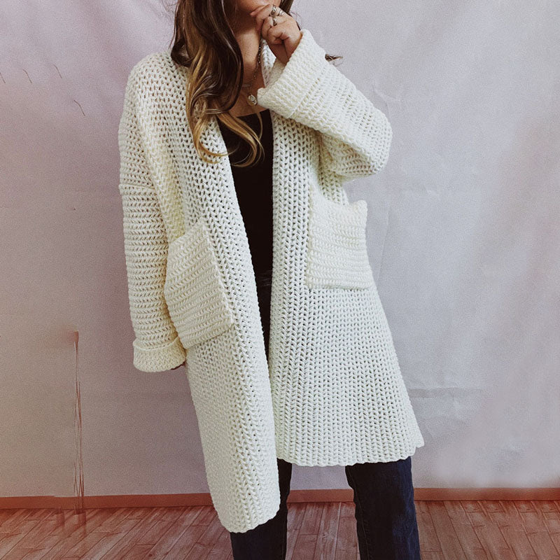 EB | Lange Strickjacke mit Taschen Chunky Strick Weiche und Lässige Silhouette