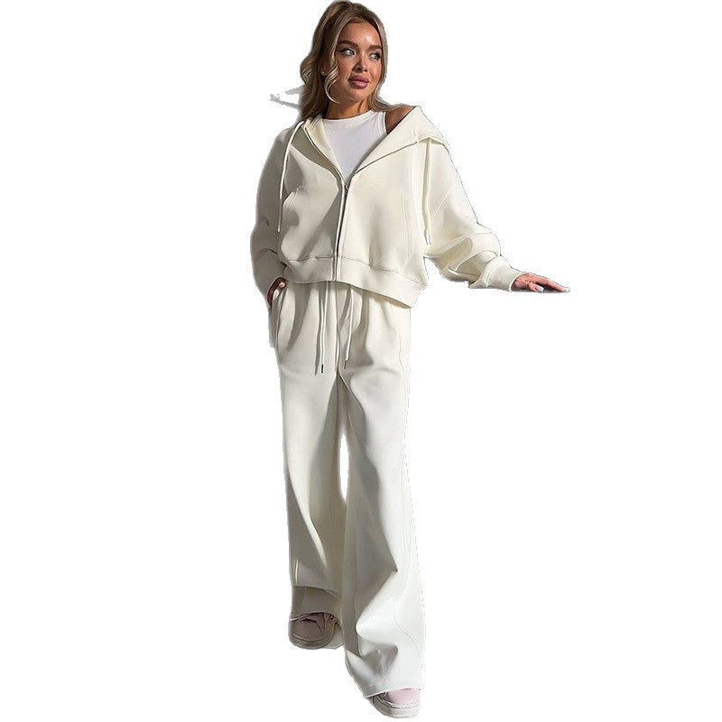 Damen lässiges Sweatset mit cropped Oberteil und weiter Hose EB