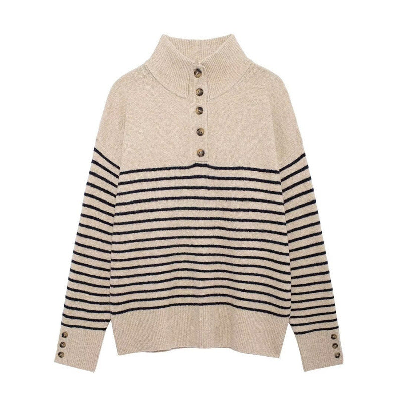 Damen Strickpullover mit hochgeschlossenem Kragen und Knopfdetails EB