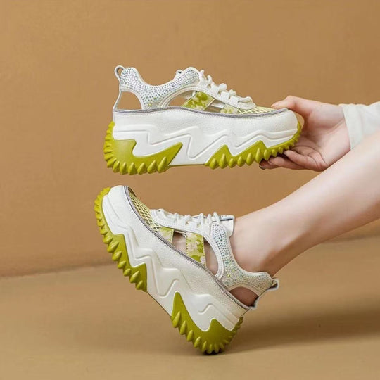 Damen Sportliche Plateau-Sneaker mit atmungsaktivem Mesh und rutschfester Sohle EB