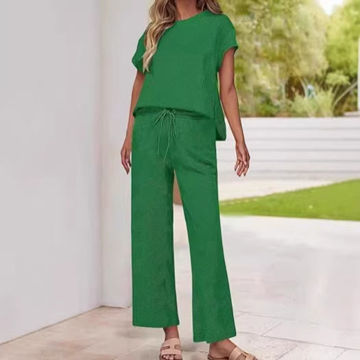 Damen lässiges Zweiteiler-Set mit hochgeschnittener Hose und lässigem Oberteil EB