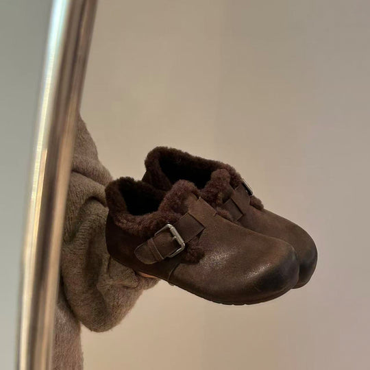 Damen Kuschelige Clogs mit weichem Kunstfell und modischem Schnallen-Design EB