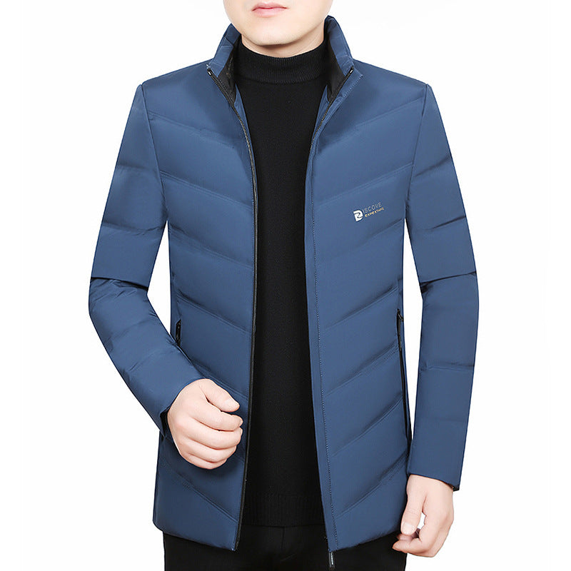 Herren Slim-Fit Reisesteppjacke mit Stehkragen und Chevron-Steppung EB
