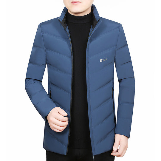 Herren Slim-Fit Reisesteppjacke mit Stehkragen und Chevron-Steppung EB