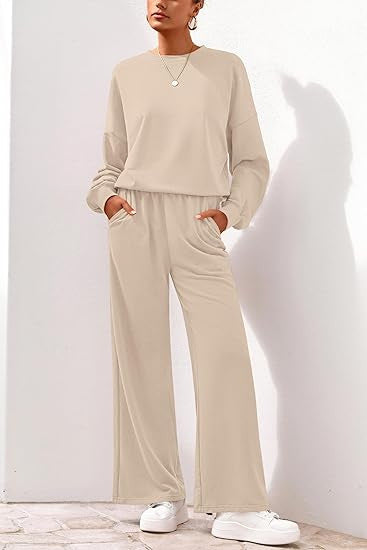 Damen Komfortabler Sweatsuit mit weitem Bein und lässigem Schnitt EB