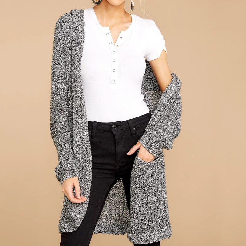 Damen kuschelige Strickjacke mit offener Front und Kapuze EB