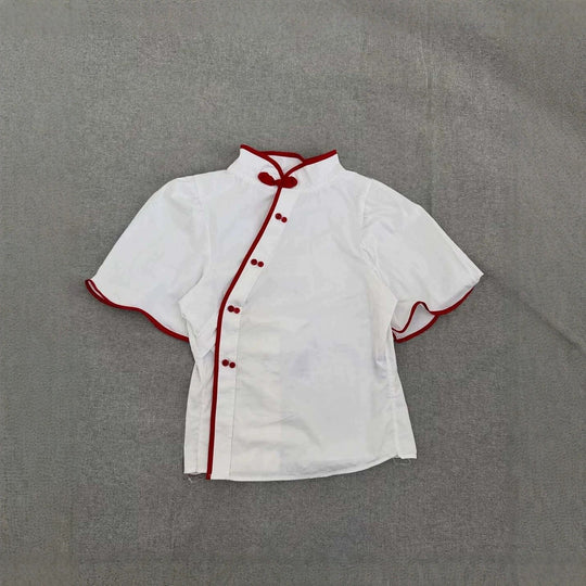 Damen Elegante Chiffon-Bluse mit Stehkragen und Rüschendetails EB