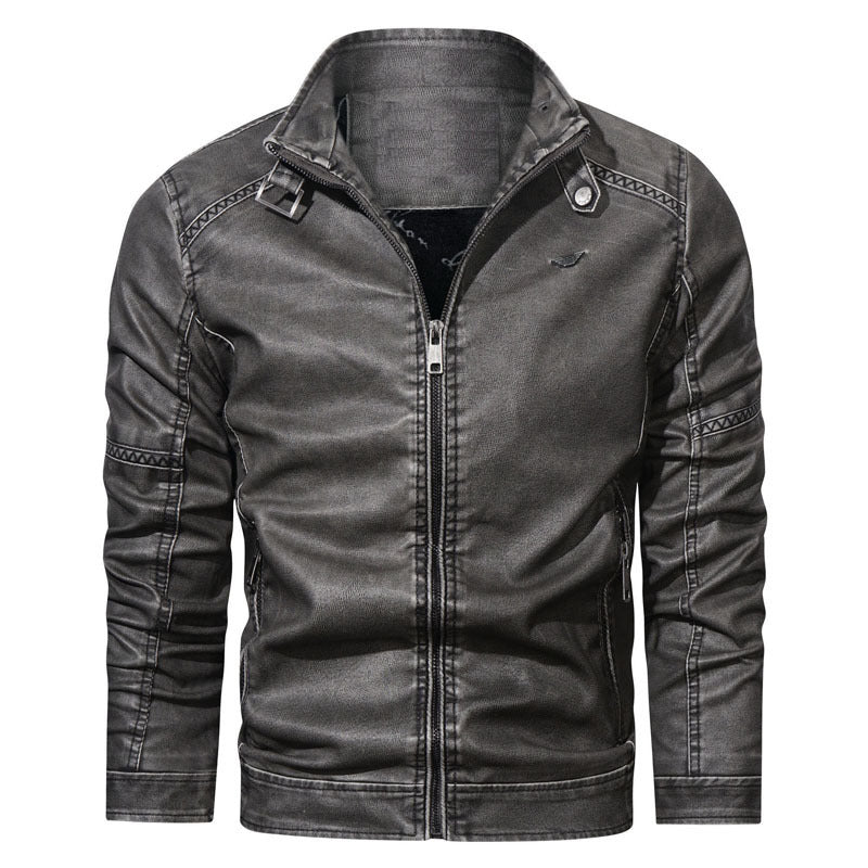 Herren Denim-Zipjacke im Vintage-Washed-Look mit Stehkragen und Ziernähten EB