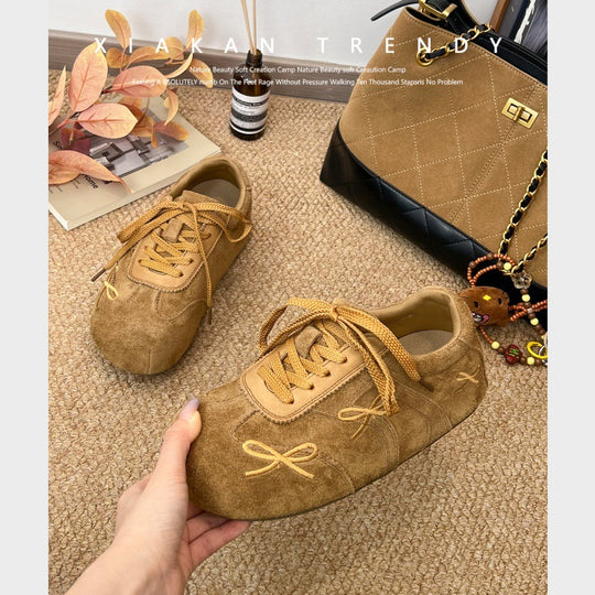 Damen Bequeme Sneakers aus hochwertigem Wildleder mit dekorativen Schleifen EB