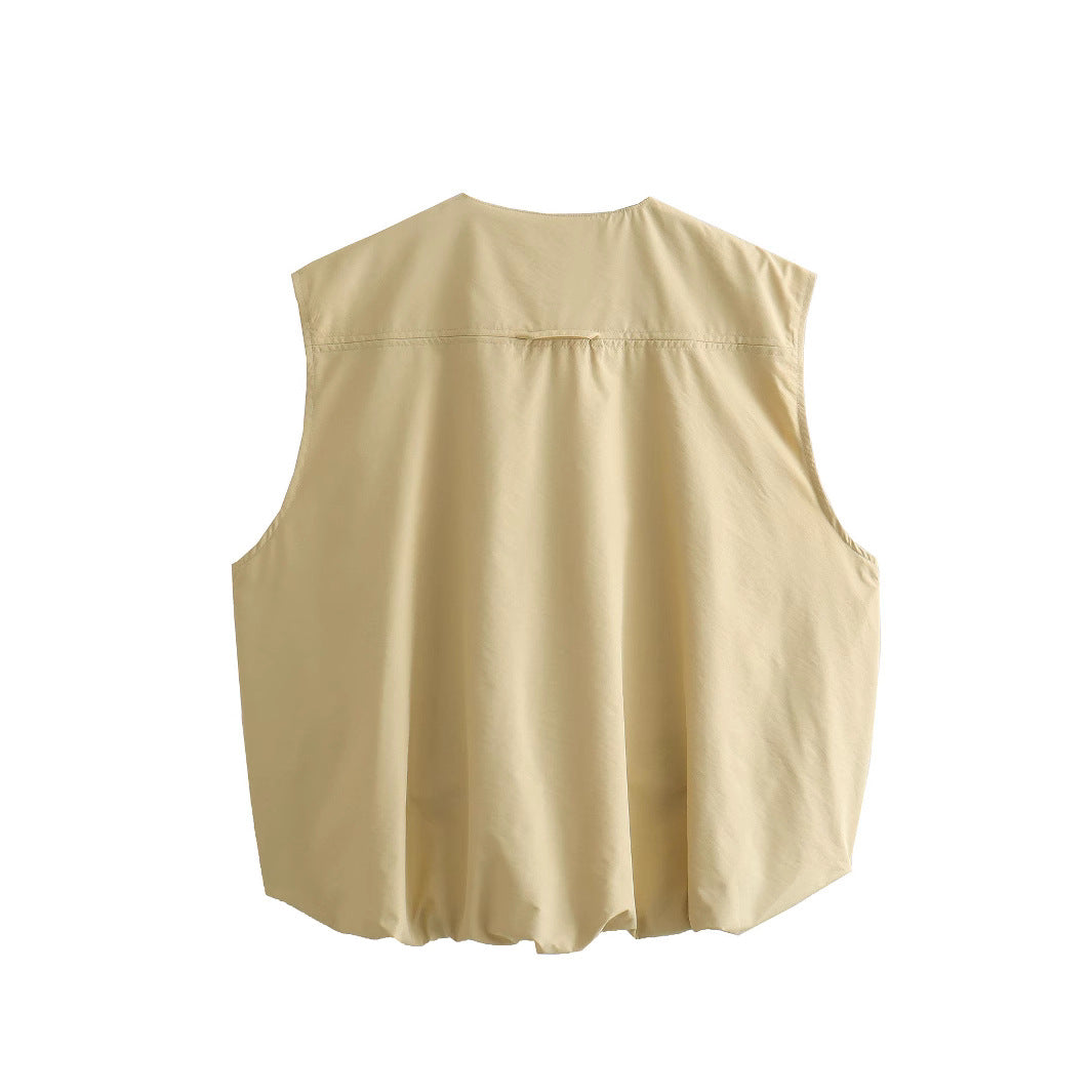 Damen Steppweste mit hohen Taschen und Gummizug EB