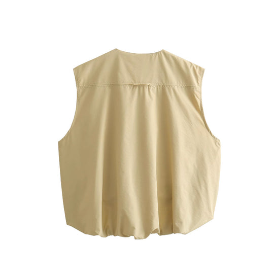 Damen Steppweste mit hohen Taschen und Gummizug EB