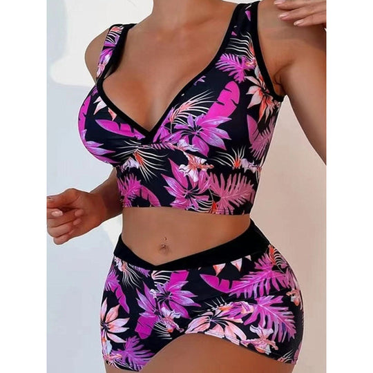 Damen Sport-Bikini-Set mit hoch geschnittenem Oberteil und bequemem Shorts EB