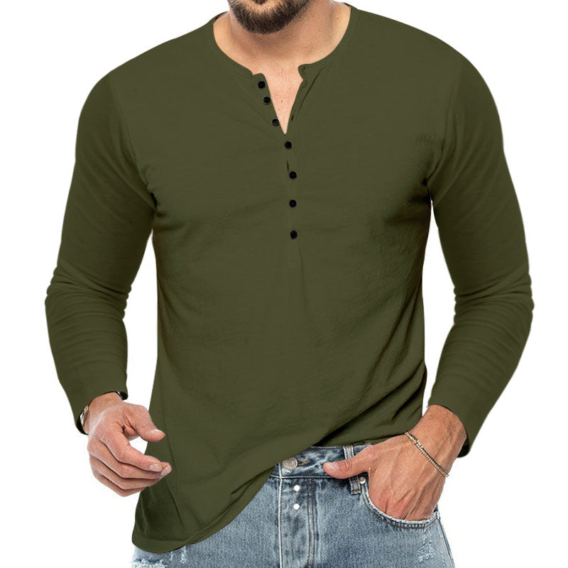 Herren Langarm-Henley-Shirt mit Knopfleiste und weichem Baumwollmaterial EB