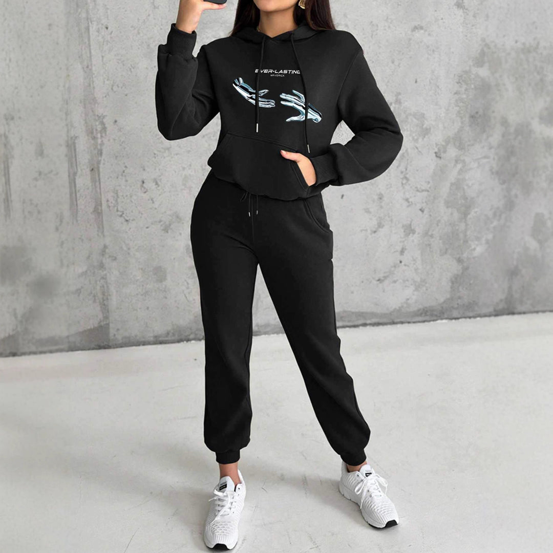 Damen nan Kapuzenpullover im Cropped-Schnitt mit Kängurutasche und grafischem Hand-Print EB