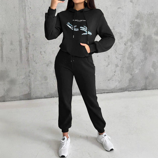 Damen nan Kapuzenpullover im Cropped-Schnitt mit Kängurutasche und grafischem Hand-Print EB