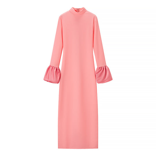 Damen Maxikleid mit rüschenförmigen Ärmeln und elegantem Stehkragen EB