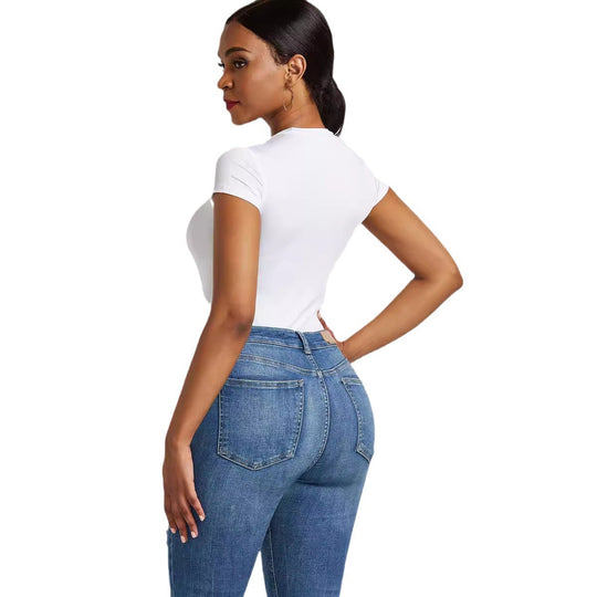 Damen figurbetonter Kurzarm-Bodysuit EB