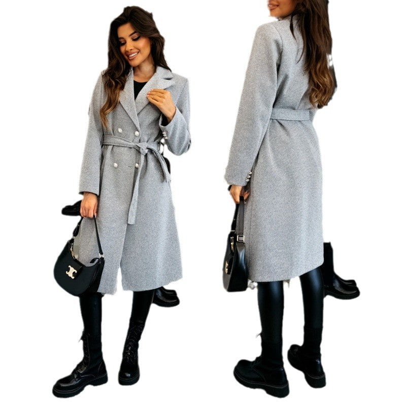 Damen Eleganter Trenchcoat mit asymmetrischem Schnitt und Gürtel EB