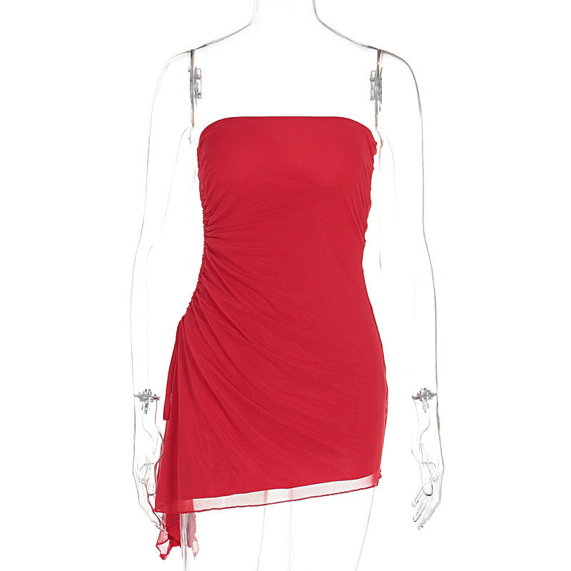 Damen Off-Shoulder Mini-Kleid mit asymmetrischem Saum und Raffung EB