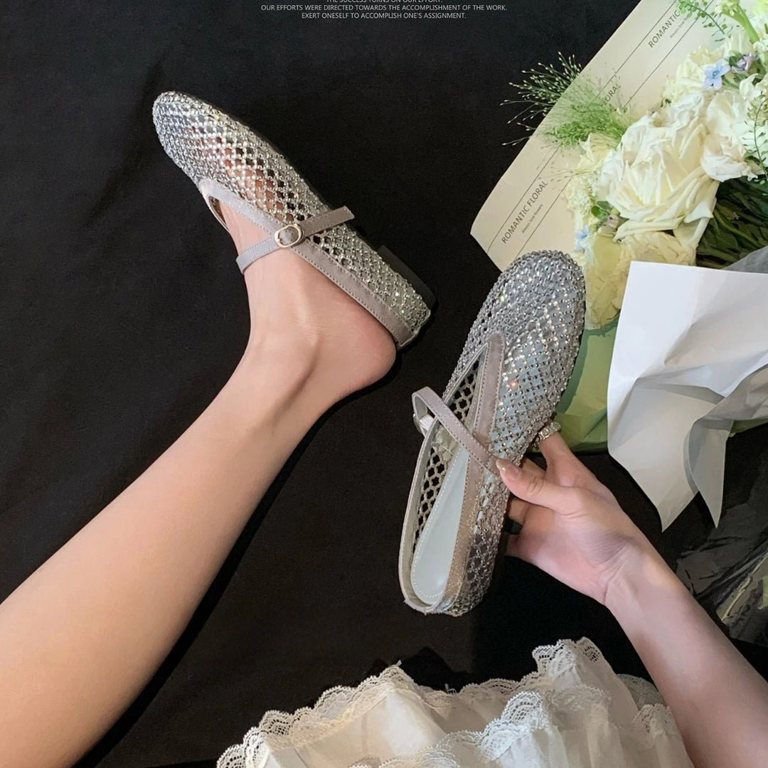 Damen eleganten Ballerinas mit modischem Netzdesign und funkelnden Details EB