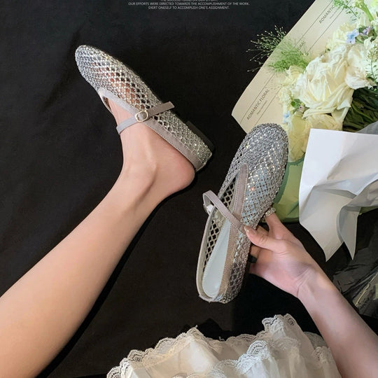 Damen eleganten Ballerinas mit modischem Netzdesign und funkelnden Details EB