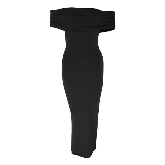 Damen Off-Shoulder Maxikleid mit raffinierten Rüschendetails EB