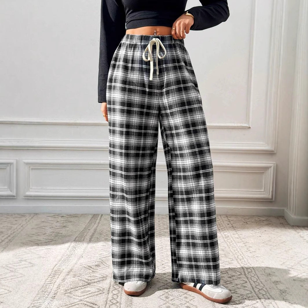 Damen lässige Freizeithose mit Gummibund und Karomuster EB
