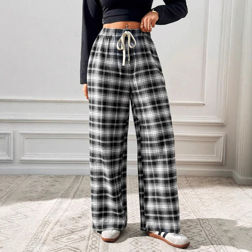 Damen lässige Freizeithose mit Gummibund und Karomuster EB