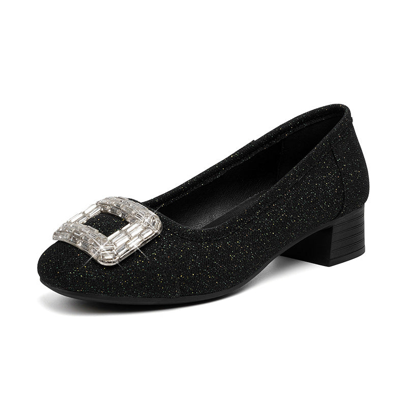 Damen Ballerinas mit tragbarem Blockabsatz und funkelndem Schmuckdetail EB