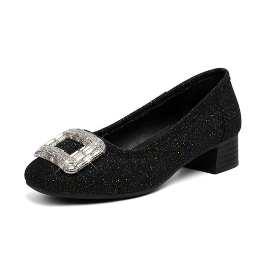 Damen Ballerinas mit tragbarem Blockabsatz und funkelndem Schmuckdetail EB