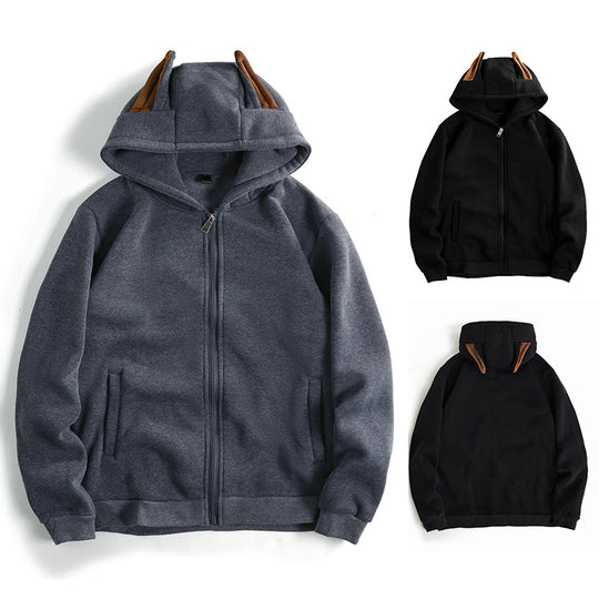 Damen Kapuzenjacke mit kreativen Ohren-Details und praktischem Reißverschluss EB