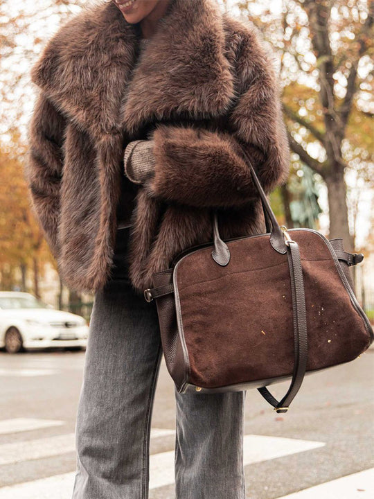 Damen Luxuriöse Kunstfelljacke mit voluminösen Ärmeln und breitem Revers EB