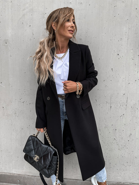 Damen eleganter Wollmantel im Oversized-Stil EB