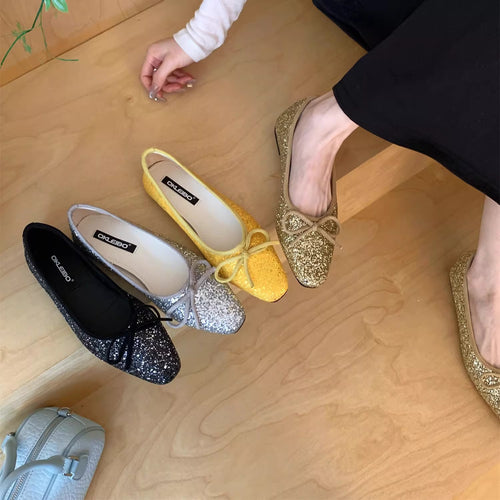 Damen Glitzernde Ballerinas mit eleganter Schleife und komfortabler Innensohle EB