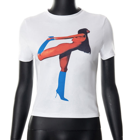 Damen Crop T-Shirt mit auffälligem Grafikdruck EB