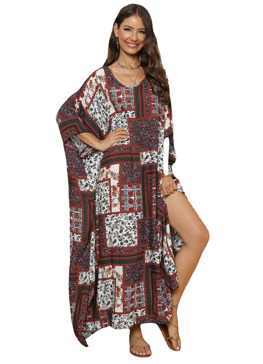 Damen lässiges Maxikleid im Patchwork-Design EB